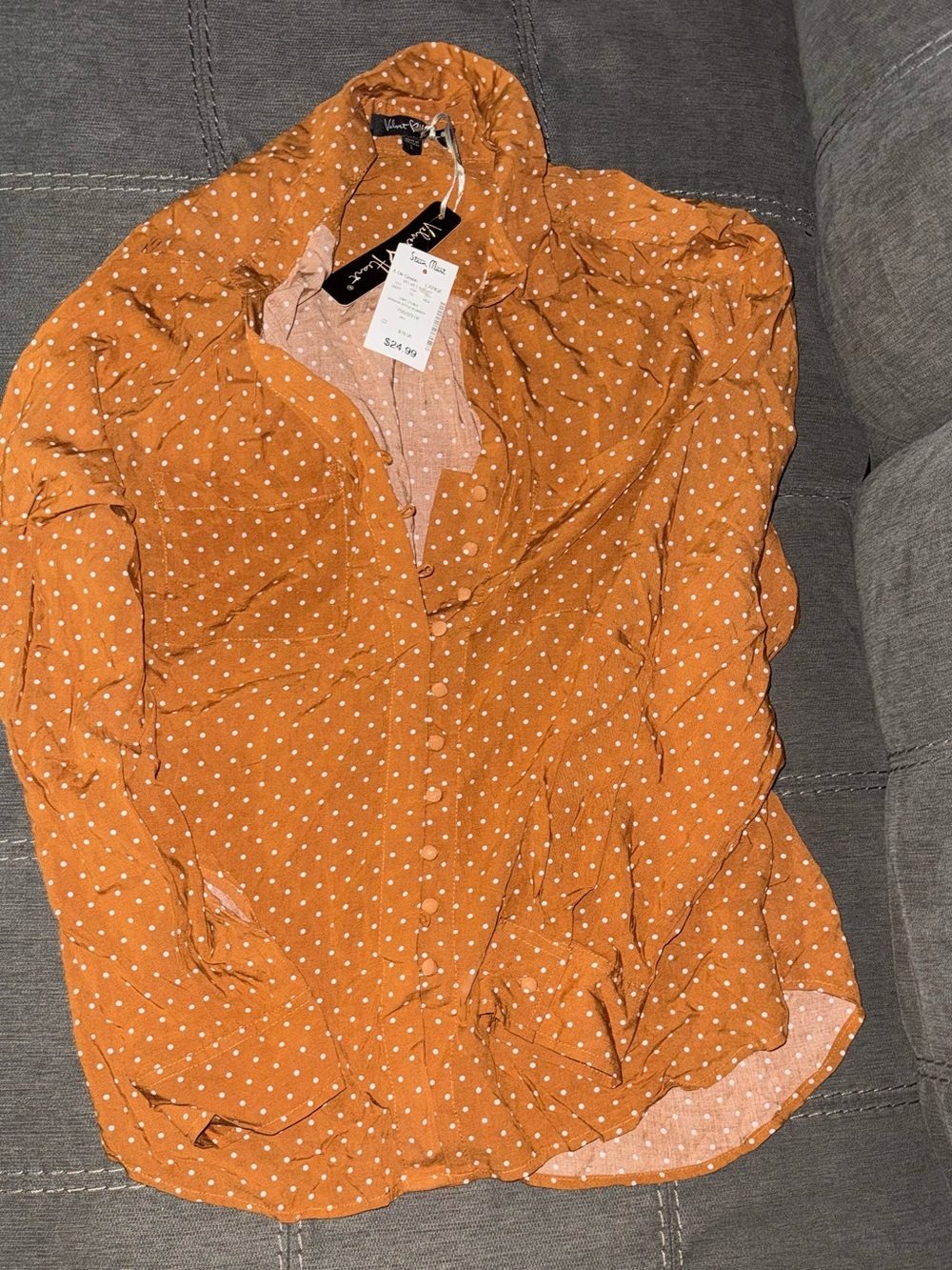 Velvet Heart Orange Polka Dot Button-Down Blouse